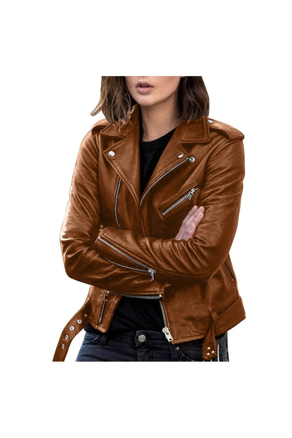 Light Jackets for Women Women's Zip Up Oversized Sweatshirts Long Sleeve Collared Casual Jacket 2024 Trendy Clothes with Pocket (Brown,L)