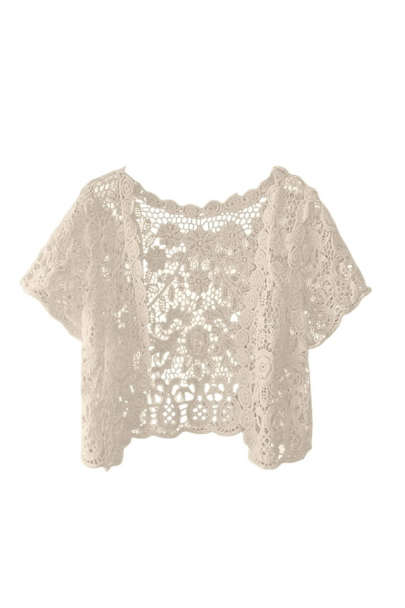 Lightweight Cardigans for Women Lightweight Summer Crochet Cardigan for Women Short Sleeve Kimono Boho Oversized Open Front Knitted Cardigan (Beige,One Size)