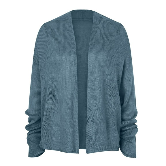 Yindaity Lightweight Cardigans for Women Women's Crew Neck Button Down Long Sleeve Cardigan Sweater (Blue,S)