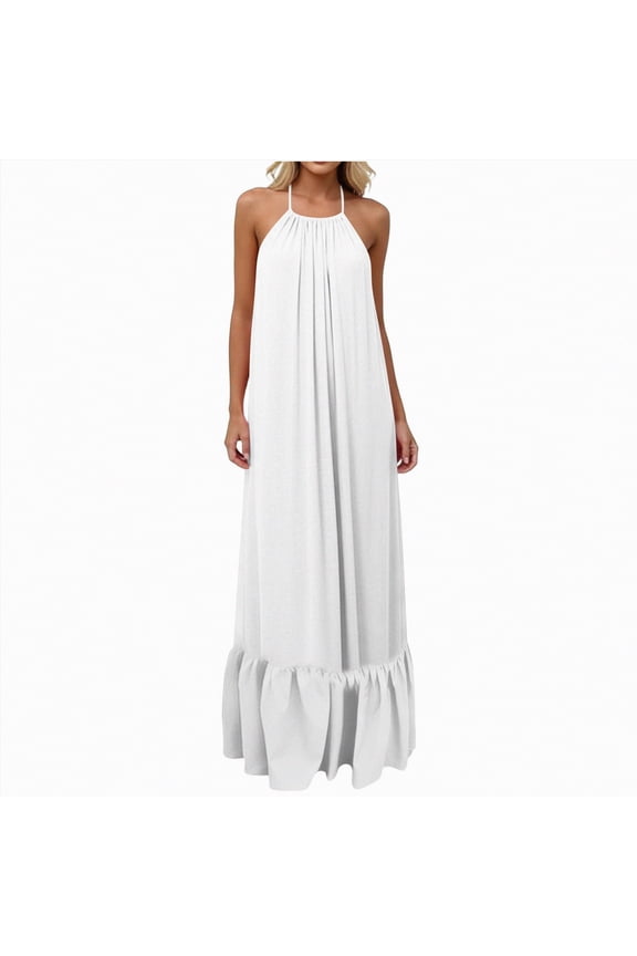 Long Backless Dress Women's Sexy Spaghetti Strap Bodycon Cowl Neck Party Cocktail Maxi Dress(White,M)