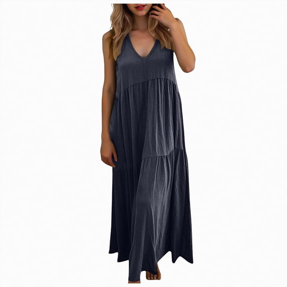 Yindaity Long Backless Dress Women's Summer Satin Backless Elegant Dress for Wedding Guest Silk Sleeveless Cowl Neck Party Formal Maxi Dresses(Blue,4XL)