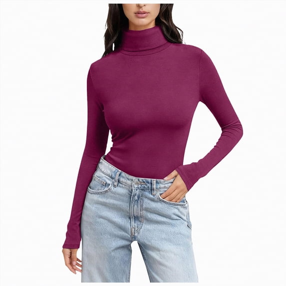 Yindaity Long Sleeve Tops for Women Women's Long Sleeve Shirts Spring Fashion Casual Tops Trendy Henley Blouses Cute Work Outfits Clothes(Dark Purple,3XL)