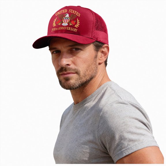 Yindaity Memorial Day Hats We The People Hat, 250 Years American Anniversary Cap, Adjustable & Embroidered Canvas Baseball Hat for Independence Day/Patriotic Events, 250th USA Hat,Wine