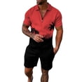 thumbnail image 1 of Yindaity Men Track Suits 2 Piece Set Summer Casual Outfits Fashion Polo Shirts Short Sleeve and Shorts Set Vacation Clothes Red,L, 1 of 4