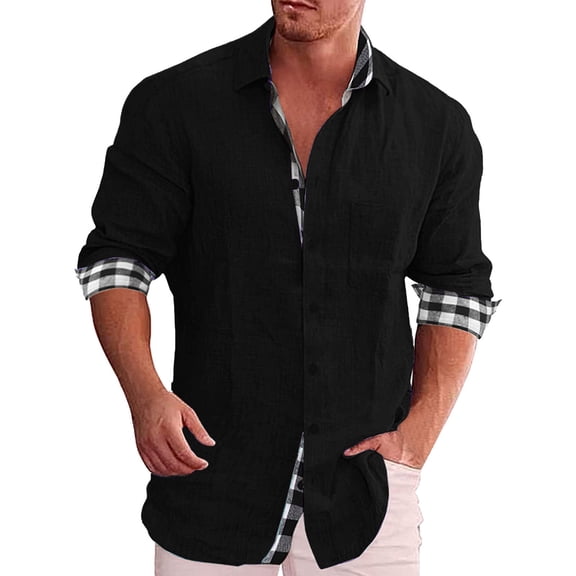 Yindaity Men's Business Dress Shirts Casual Fashion Long Sleeve Turn-Down Collar Button Shirt Blouse Black,S
