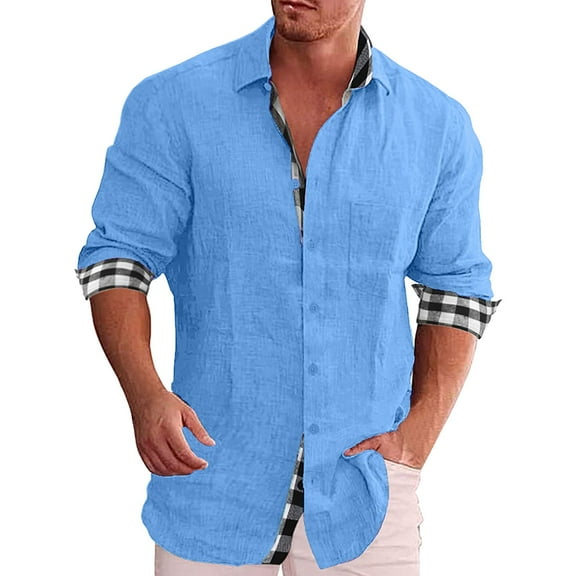 Yindaity Men's Business Dress Shirts Casual Fashion Long Sleeve Turn-Down Collar Button Shirt Blouse Blue,S