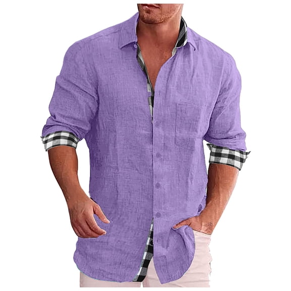 Yindaity Men's Business Dress Shirts Casual Fashion Long Sleeve Turn-Down Collar Button Shirt Blouse Purple,5XL