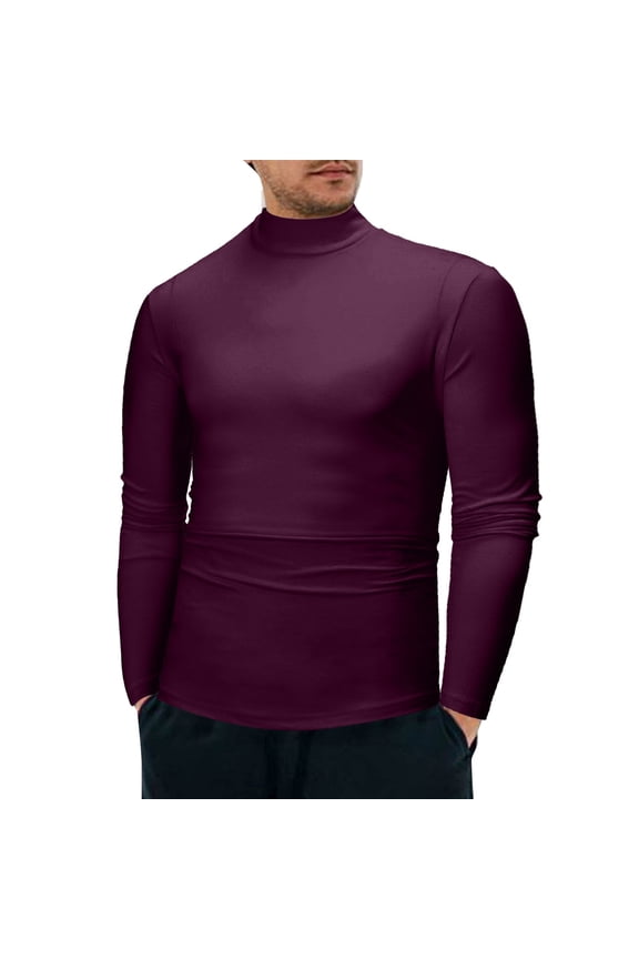 Men's Casual Turtleneck Slim Fit Basic Tops Lightweight Pullover Sweater (Red,2XL)