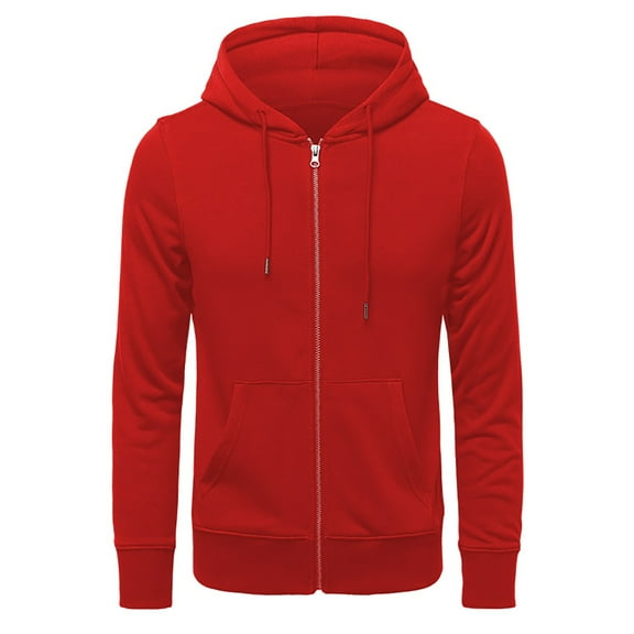 Yindaity Men's Heavyweight Full Zip Hoodie (Red,S)