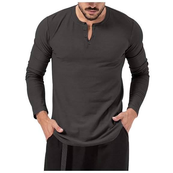 Yindaity Men's Henley Shirts Long Sleeve Button T-Shirt Lightweight Fashion Casual Pullover Shirt Dark Gray,M