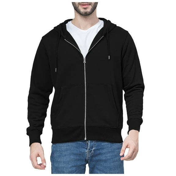 Yindaity Men's Lightweight French Terry Full-Zip Hoodie (Black,S)