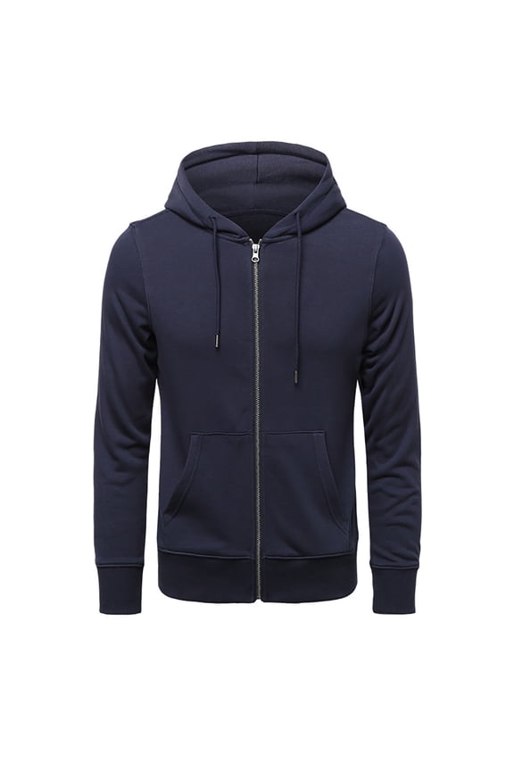 Men's Lightweight French Terry Full-Zip Hoodie (Navy,L)