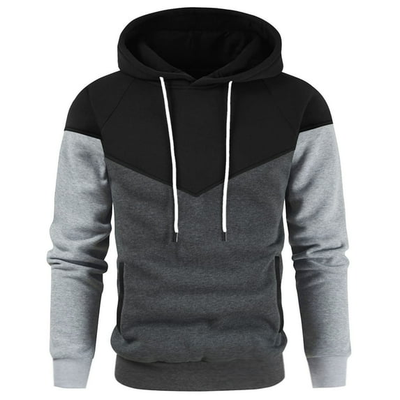 Yindaity Men's Midweight Fleece Pullover Hoodies Casual Color Block Hooded Sweatshirt with Pockets (Black,M)