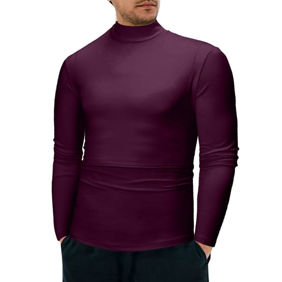 Yindaity Men's Turtleneck Sweaters Long Sleeve Pullover Sweaters Neck Knitted T-Shirt Basic Slim Fit Tee Tops (Red,L)