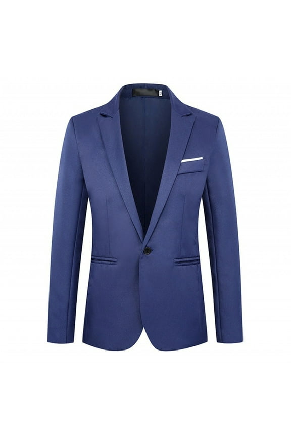 Mens Blazers Slim Fit Business Casual Men Suit Sport Coat One Button Travel Blazer Lightweight Suit Jacket (Blue,L)