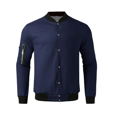 Yindaity Mens Dress Jacket Men's Military Jacket Casual Bomber Jacket Stand Collar Canvas Jacket Windbreaker (Blue,L)