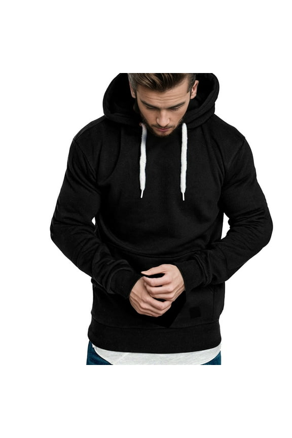 Mens Long Sleeve Hoodies Sweatshirt Hoody Jacket Pullover Hooded Jumper Top Black,S