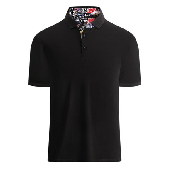 Yindaity Mens Polo Shirts Short Sleeve Regular Fit Fashion Designed Shirt Black,2XL