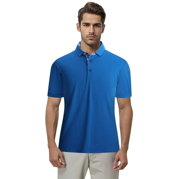 Yindaity Mens Polo Shirts Short Sleeve Regular Fit Fashion Designed Shirt Dark Blue,L