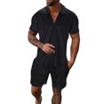thumbnail image 1 of Yindaity Mens Short Sets 2 Piece Outfits Polo Shirt Fashion Summer Tracksuits Casual Set Short Sleeve and Shorts Set for Men Black,L, 1 of 5