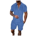 thumbnail image 1 of Yindaity Mens Short Sets 2 Piece Outfits Polo Shirt Fashion Summer Tracksuits Casual Set Short Sleeve and Shorts Set for Men Light Blue,3XL, 1 of 5