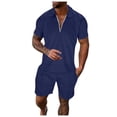 thumbnail image 1 of Yindaity Mens Short Sets 2 Piece Outfits Polo Shirt Fashion Summer Tracksuits Casual Set Short Sleeve and Shorts Set for Men Navy,L, 1 of 5