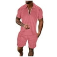 thumbnail image 1 of Yindaity Mens Short Sets 2 Piece Outfits Polo Shirt Fashion Summer Tracksuits Casual Set Short Sleeve and Shorts Set for Men Pink,3XL, 1 of 5