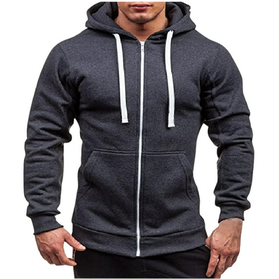 Yindaity Mens Slim Fit Lightweight Zip Up Hoodie with Pockets Long Sleeve Full-Zip Hooded Sweatshirt GY2,XL