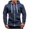 thumbnail image 1 of Yindaity Mens Slim Fit Lightweight Zip Up Hoodie with Pockets Long Sleeve Full-Zip Hooded Sweatshirt Navy,M, 1 of 5