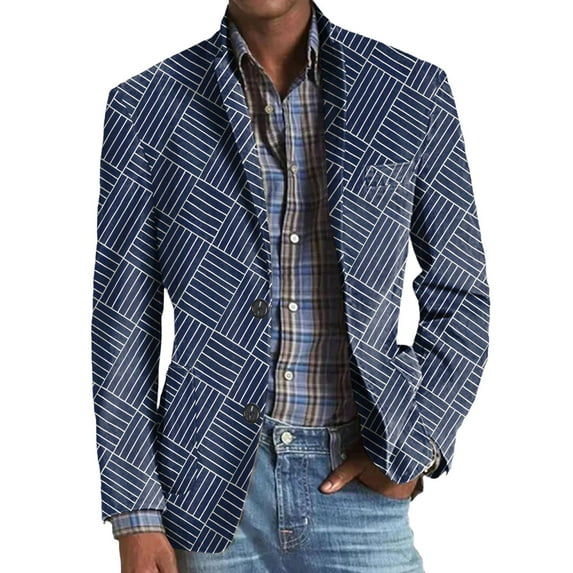 Yindaity Mens Sport Coat Casual Slim Fit Blazer One Button Textured Suit Jacket Linen Blazer Men (Dark Blue,XL)