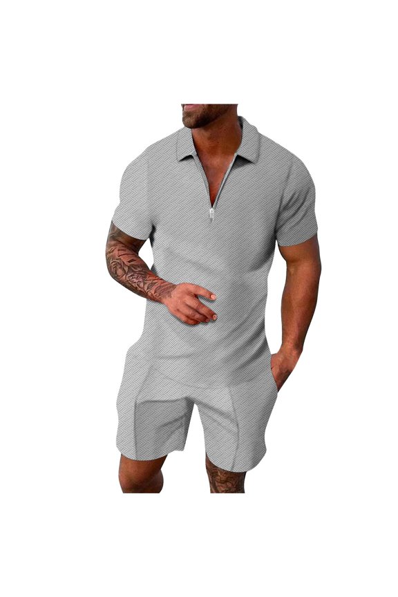 Mens Tracksuits Sets Shorts Quarter Zip Polo Shirts Bottom Shorts Outfits Sport Suits Casual Walking Sets White,S