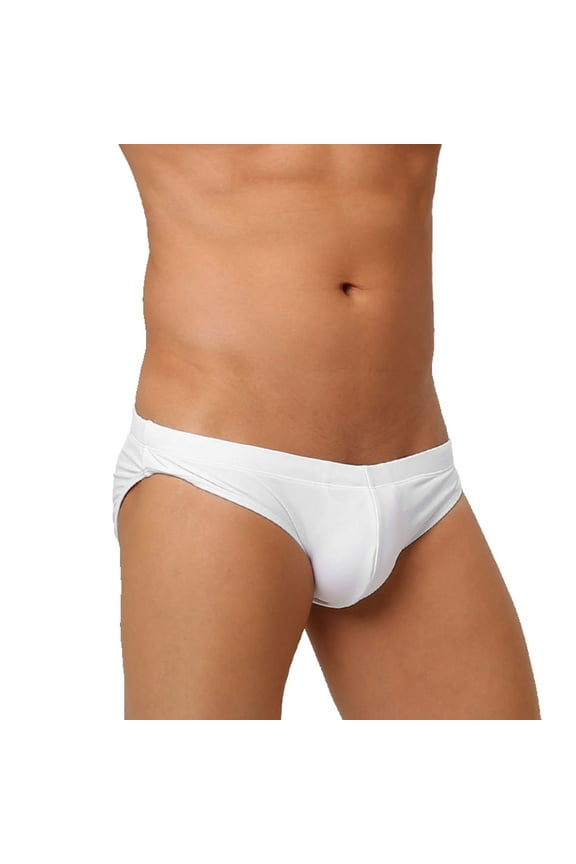 Mens Vintage Swim Briefs Sexy Bikini Swimwear Quick Dry Retro Swimsuit with Drawstring White,L