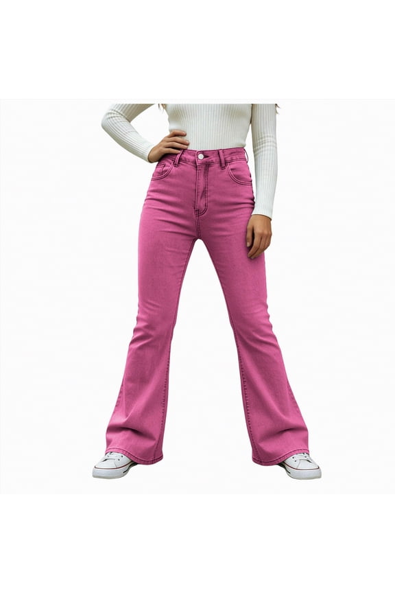 Mid Rise Jeans Women'S Luscious Curvy Bootcut Mid-Rise Insta Stretch Juniors Jeans (Standard and Plus)(Hot Pink,S)