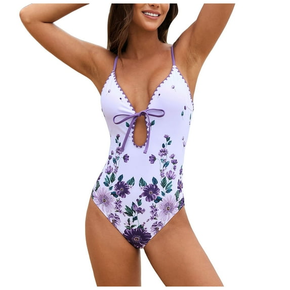 Yindaity One Piece Swimsuit Women Women Tummy Control One Piece Swimsuit Sexy Crisscross Back Bathing Suit (Purple,M)