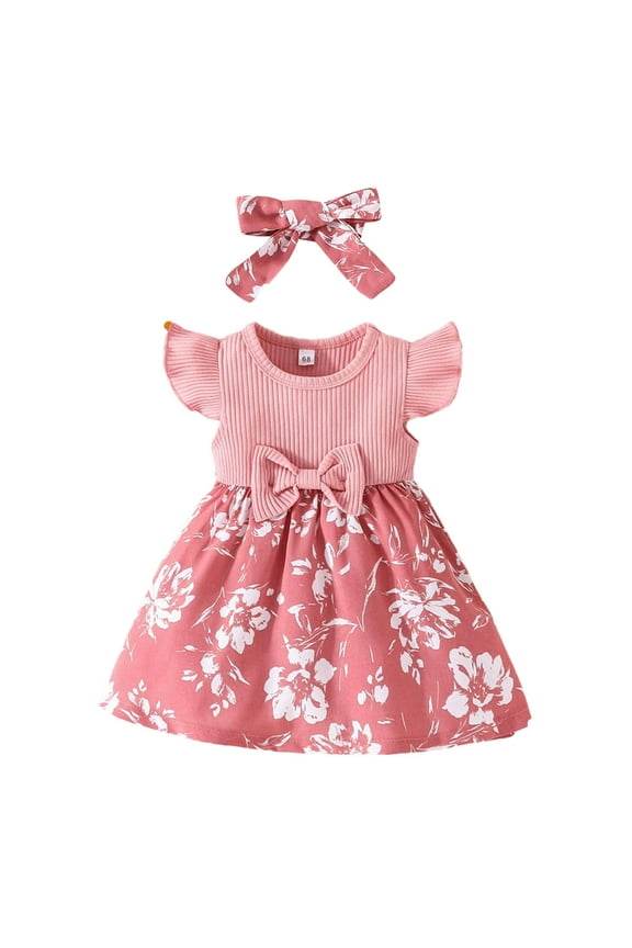 Outfit Baby Girl Romper Dress My First Easter Fly Sleeve Flower Dress Cute Baby Summer Clothes Baby Girl Clothes 3-6 Months (Pink,12-18 Months)