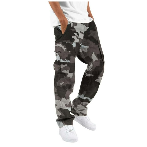 Yindaity Pants Men's Casual Cargo Pants Stretch Elastic Waist Tapered Climbing Trousers with Pockets Dark Gray,2XL