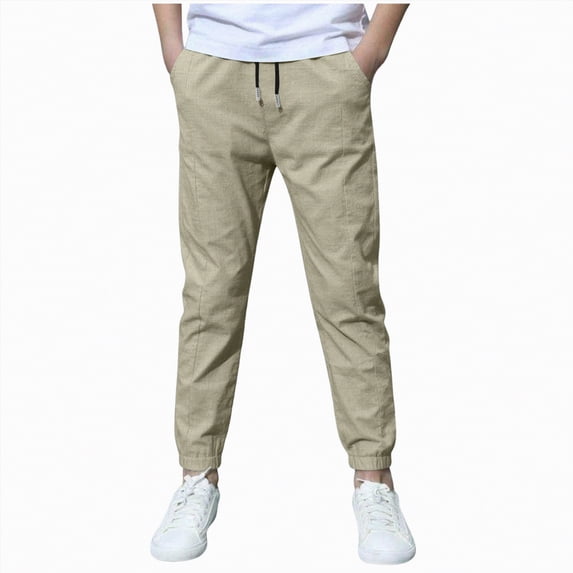 Yindaity Pants for Boys Boys Baggy Sweatpants Straight Leg Open Bottom with Pockets Teens Loose Fit Elastic Waist Sweat Pants(Khaki,5-6 Years)
