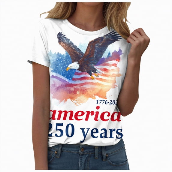 Yindaity Patriotic Shirts Women American Flag Shirt Women USA Graphic Tees 4th of July Shirts USA Flag Star and Stripes Patriotic T-Shirt Tops(Sky Blue,2XL)