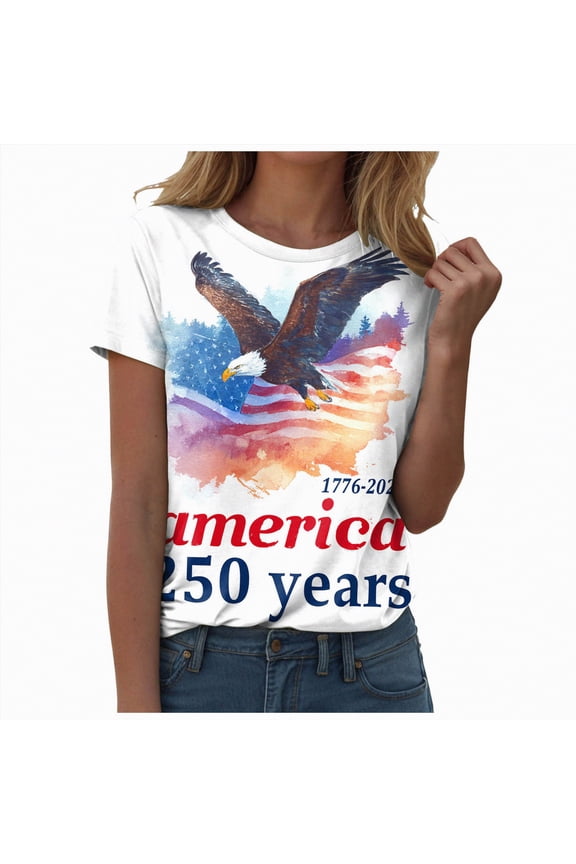 Patriotic Shirts Women American Flag Shirt Women USA Graphic Tees 4th of July Shirts USA Flag Star and Stripes Patriotic T-Shirt Tops(Sky Blue,2XL)