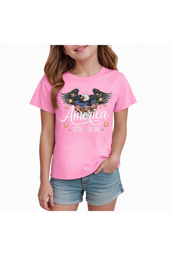 Patriotic Tops for Girl 4th of July Shirt for Toddler Girls American Flag Bow Tie Tshirt Fourth of July Outfit Kids Patriotic Tee Tops(Pink,3-4 Years)