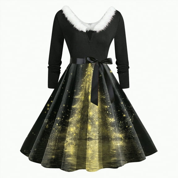 Yindaity Plus Size Dresses Christmas Womens Wrap V Neck Dresses for Wedding Guest Casual Pleated Long Sleeve Mini Dress(Yellow,2XL)