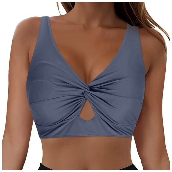 Yindaity Plus Size Swim Top Women's Twist Front Bikini Top - Padded Swimsuit Top Women's Twist Front Bikini Top - Padded Swimsuit Top Push Up Swim Top(Light Blue,L)