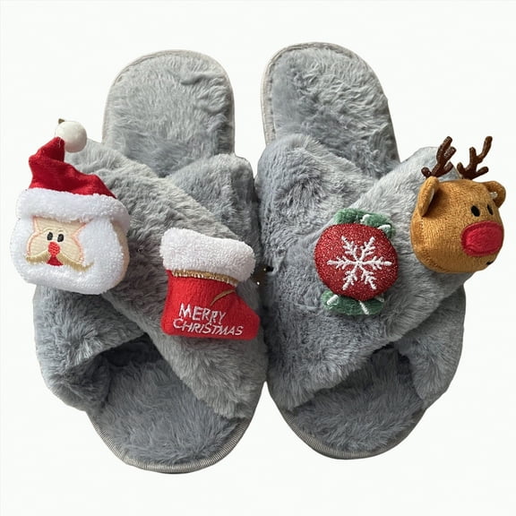 Yindaity Plush Slippers for Women Women's Fuzzy Slippers Suede Leather Mini Boots Mens Fur Lining Winter Mules Cozy Warm Shoes for Indoor Outdoor(Grey,15.99)