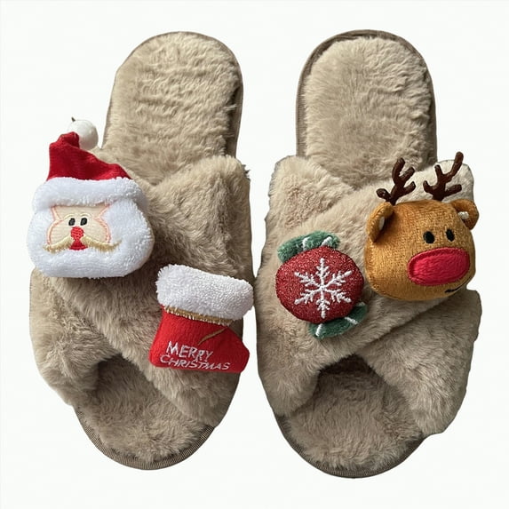 Yindaity Plush Slippers for Women Fuzzy House Slippers for Women Fluffy Memory Foam Suede Slippers with Collar Indoor Outdoor(Khaki,15.99)