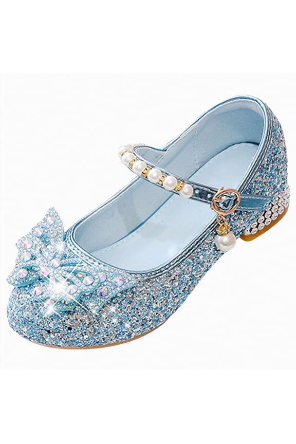Princess Shoes Toddler Little Kids Girls Dress Pumps Glitter Sequins Princess Low Heels Mary Jane Party Dance Shoes Rhinestone Sandals(Blue,Size 12)
