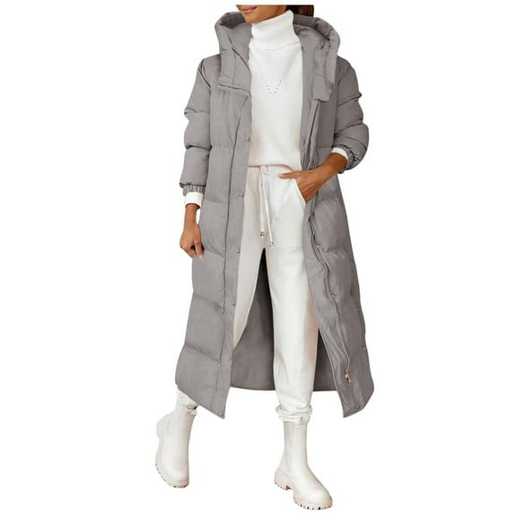 Yindaity Puffy Jacket Womens Long Winter Coats 2024 Zip Up Padded Coat Length Outerwear (Grey,S)