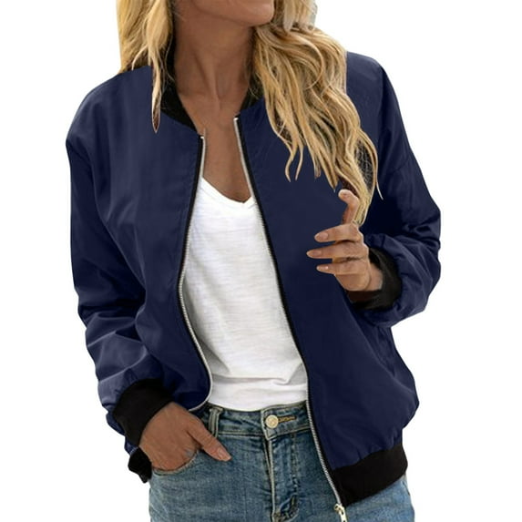 Yindaity Quilted Jackets for Women Women Long Sleeve Light Zip up Jackets Ladys Flannel Shirts 2024 Fall Fashion Trendy (Navy,XL)