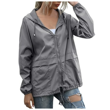 Yindaity Raincoats for Women Waterproof Lightweight Rain Jackets Windbreaker Packable Outdoor Hiking Hooded Jacket Dark Gray,L