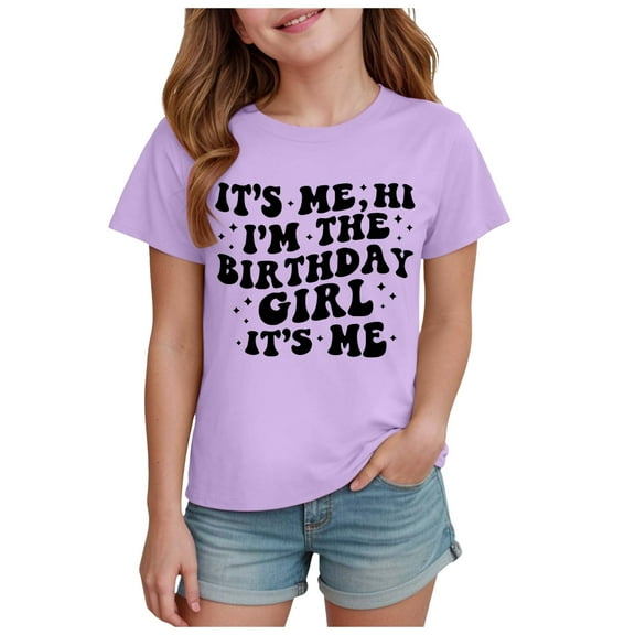 Yindaity Shirts for Girls Girls Shirts Kids T Shirt Cat Print Tees Animal Graphic Clothes Short Sleeve Purple,5-6 Years