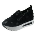 thumbnail image 1 of Yindaity Single Breathable Mesh Slip-On Casual Toe Round Women Wedges Shoes Shoes Women's Casual Shoes Women's Fashion Sneakers Z14-Black,7, 1 of 6